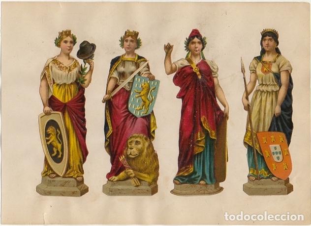Coleccionismo Cromos troquelados antiguos: 4 CROMOS TROQUELADOS MUJERES GUERRERAS. CON RELIEVE Y BRILLO. EN CARTULINA 23X16 CM LAMCRO-013