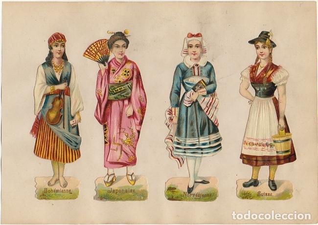 Coleccionismo Cromos troquelados antiguos: 4 CROMOS TROQUELADOS MUJERES GUERRERAS. CON RELIEVE Y BRILLO. EN CARTULINA 23X16 CM LAMCRO-015