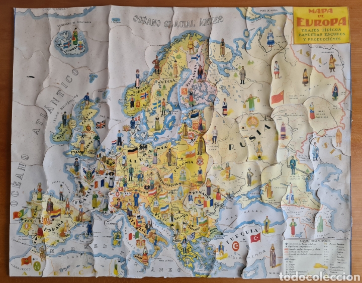 Sammeln alte gestanzte Sammelbilder: Antiguos Cromos Mapa Europa Trajes T&iacute;picos Banderas Escudos Producciones - Boix - Espa&ntilde;a Rep&uacute;blica