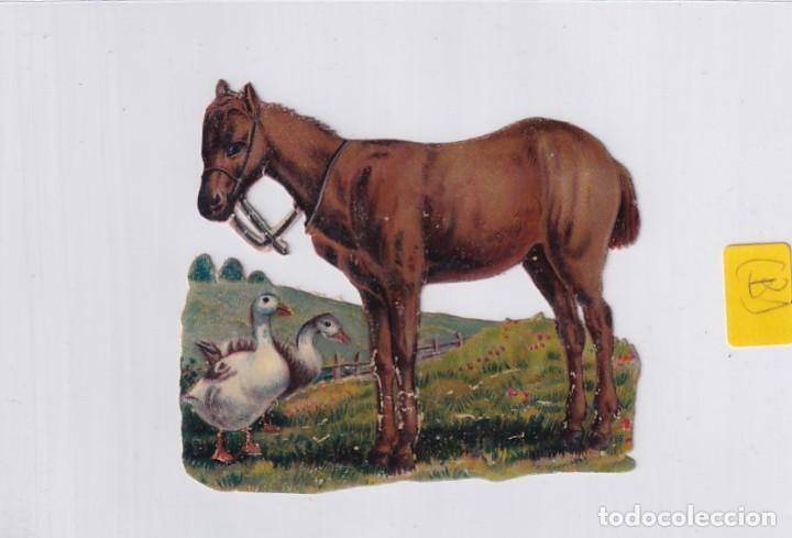 Sammeln alte gestanzte Sammelbilder: Antiguo cromo troquelado caballo y ocas. 8 x 6 cm