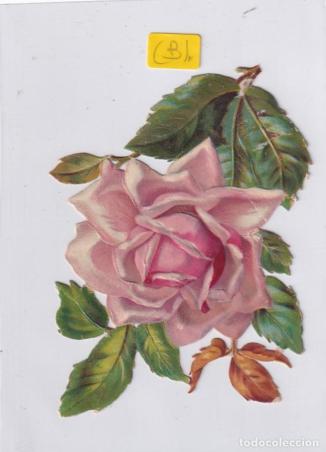 Colecionismo Cromos recortados antigos: Antiguo cromo troquelado flor rosa 11 x 8 cm