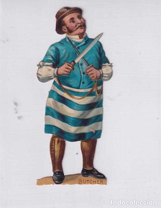 Colecionismo Cromos recortados antigos: Antiguo cromo troquelado cuchillero afilador unos 10 cm