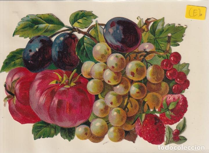 Coleccionismo Cromos troquelados antiguos: Antiguo cromo troquelado frutas uvas, fresas, etc. 17 x 11 cm