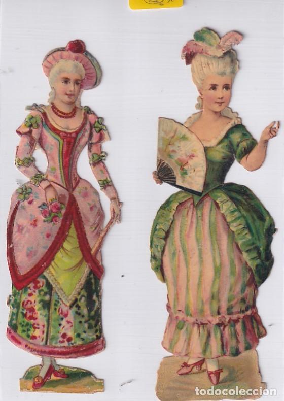 Collectable Antique Stamped Cards: 2 Antiguos cromos troquelados majas unos 12 cm