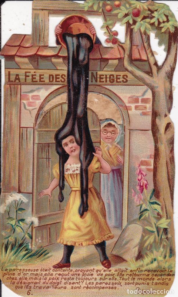 Collectionnisme Cartes &agrave; collectionner massicot&eacute;es anciennes: cromo publicidad cabello se&ntilde;ora finales XIX dibujo con relieve Francia 7x12 ctms.