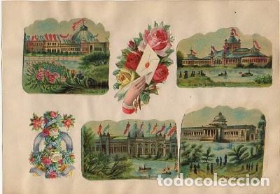 Collectable Antique Stamped Cards: 6 CROMOS TROQUELADOS DE &Eacute;POCA. PALACIOS. MONTADOS SOBRE CARTULINA DE 23X16 CM. CROMOTRO-0032