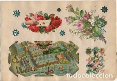 Collectable Antique Stamped Cards: 4 CROMOS TROQUELADOS DE &Eacute;POCA. VARIOS. MONTADOS SOB&ordm;RE CARTULINA DE 23X16 CM. CROMOTRO-0041