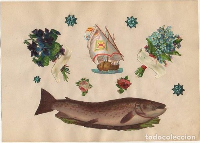 Collectable Antique Stamped Cards: 4 CROMOS TROQUELADOS DE &Eacute;POCA. MARINA. MONTADOS SOBRE CARTULINA DE 23X16 CM. CROMOTRO-0046