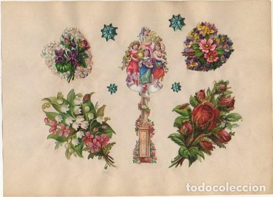 Sammeln alte gestanzte Sammelbilder: 5 CROMOS TROQUELADOS DE &Eacute;POCA. FLORES Y MINIATURAS. MONTADOS EN CARTULINA DE 23X16 CM. CROMOTRO-0070