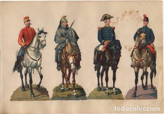 Collectionnisme Cartes &agrave; collectionner massicot&eacute;es anciennes: 4 CROMOS TROQUELADOS DE &Eacute;POCA. CABALLERIA ESPA&Ntilde;OLA. MONTADOS EN CARTULINA DE 23X16 CM. CROMOTRO-0074
