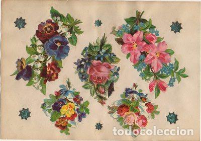 Collectionnisme Cartes &agrave; collectionner massicot&eacute;es anciennes: 5 CROMOS TROQUELADOS DE &Eacute;POCA. FLORES Y MINIATURAS. MONTADO EN CARTULINA DE 23X16 CM. CROMOTRO-0081