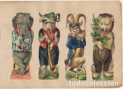Collectionnisme Cartes &agrave; collectionner massicot&eacute;es anciennes: 4 CROMOS TROQUELADOS DE &Eacute;POCA. ANIMALES HUMORISTICOS. EN CARTULINA DE 23X16 CM. CROMOTRO-0084