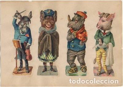 Collectionnisme Cartes &agrave; collectionner massicot&eacute;es anciennes: 4 CROMOS TROQUELADOS DE &Eacute;POCA. ANIMALES HUMORISTICOS. EN CARTULINA DE 23X16 CM. CROMOTRO-0085