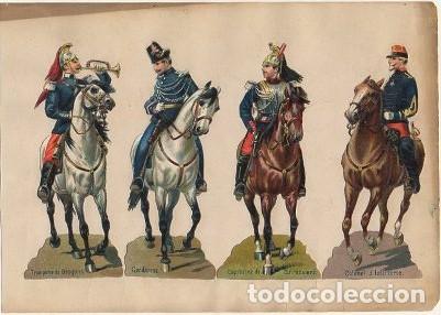 Collectionnisme Cartes &agrave; collectionner massicot&eacute;es anciennes: 4 CROMOS TROQUELADOS DE &Eacute;POCA. CABALLERIA MILITAR. EN CARTULINA DE 23X16 CM. CROMOTRO-0087