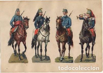 Collectionnisme Cartes &agrave; collectionner massicot&eacute;es anciennes: 4 CROMOS TROQUELADOS DE &Eacute;POCA. CABALLERIA MILITAR. EN CARTULINA DE 23X16 CM. CROMOTRO-0088