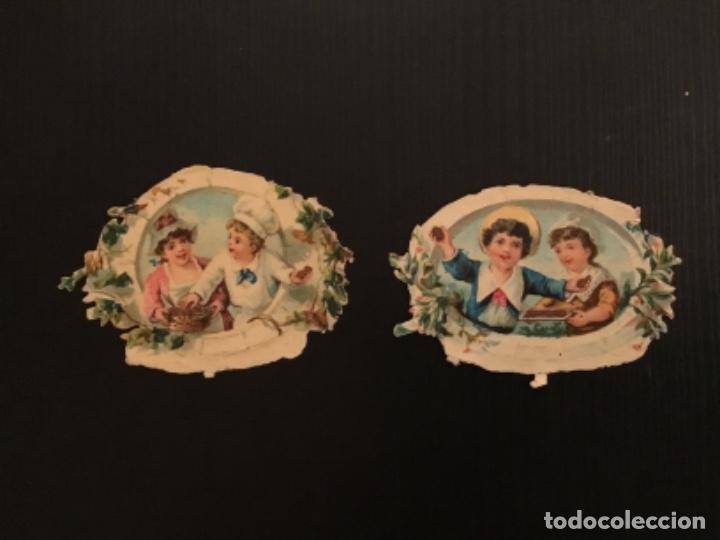 Colecionismo Cromos recortados antigos: Cromos troquelados chocolates Amatller siglo XIX pareja ni&ntilde;os en orla