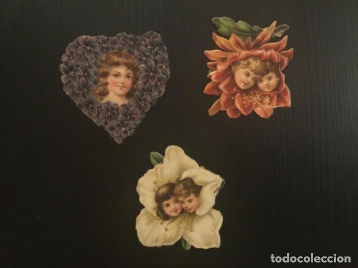 Collectable Antique Stamped Cards: Cromos troquelados siglo XIX sin publicidad ni&ntilde;as con flores