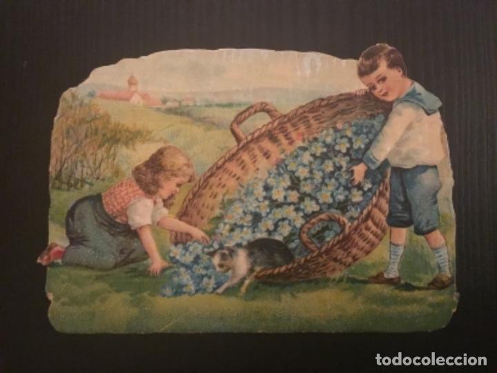 Collectable Antique Stamped Cards: Cromos troquelados siglo XIX sin publicidad pareja ni&ntilde;os en la vendimia