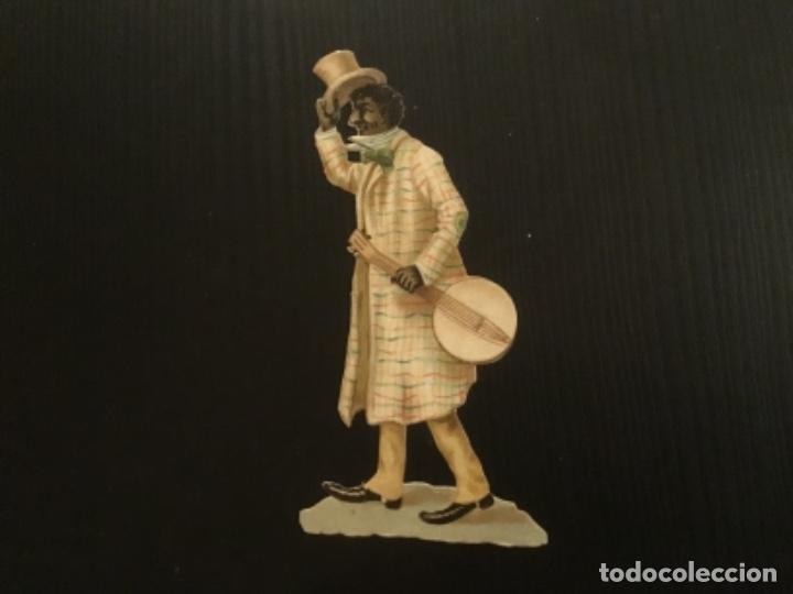 Collectable Antique Stamped Cards: Cromos troquelados antiguos sin publicidad figura hombre de color con instrumento