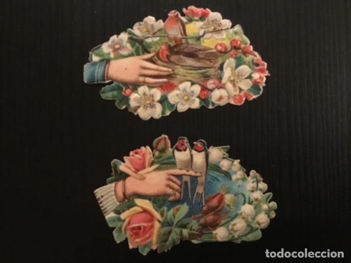 Sammeln alte gestanzte Sammelbilder: Cromo troquelado antiguo chocolates Jer&oacute;nimo Verdes mano flores y pajaro