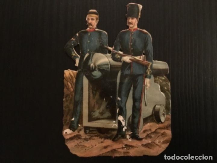 Sammeln alte gestanzte Sammelbilder: Cromo troquelado antiguo publicidad chocolates hija de J. Macaya Reus soldados y ca&ntilde;on