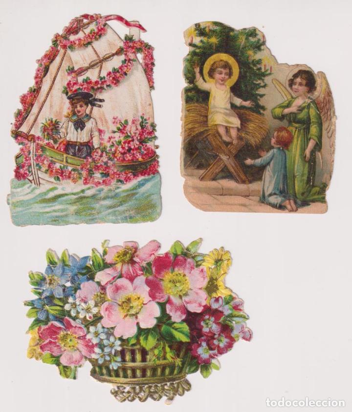Coleccionismo Cromos troquelados antiguos: Lote de 3 Cromos Troquelados (9 a 7 cms.) Siglo XIX-XX