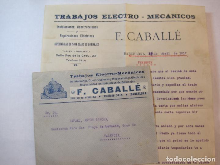 Coleccionismo Cromos troquelados antiguos: TRABAJOS ELECTRO MECANICOS F. CABALLE-BARCELONA-SOBRE + CARTA-PUBLICIDAD ANTIGUA-VER FOTOS-(K-4823)