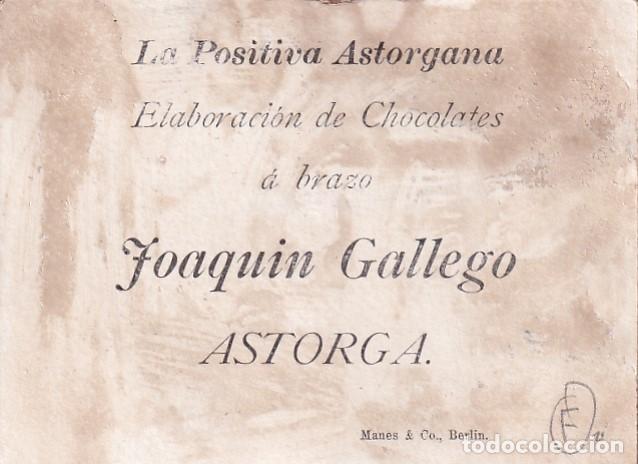 Sammeln alte gestanzte Sammelbilder: Cromo con publicidad La Positiva Astorgana. Chocolates. Joaqu&iacute;n Gallego Astorga. Le&oacute;n. 11 x 8 cm