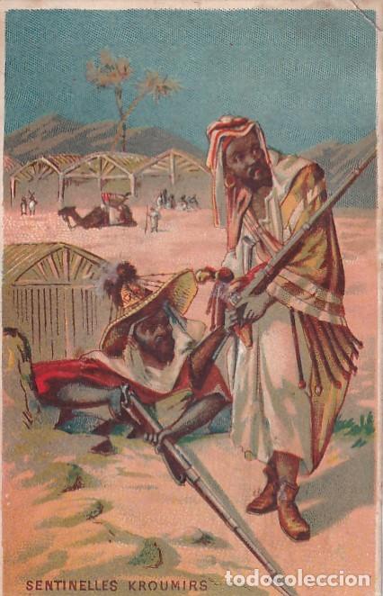 Sammeln alte gestanzte Sammelbilder: Cromo tipos &aacute;rabes con publicidad Caf&eacute; Suizo Concierto 1887 Medidas: 11 x 7 cm