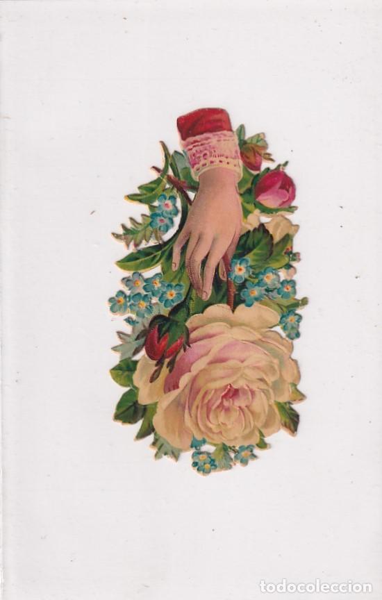 Sammeln alte gestanzte Sammelbilder: Cromo troquelado mano con flores 8,50 cm