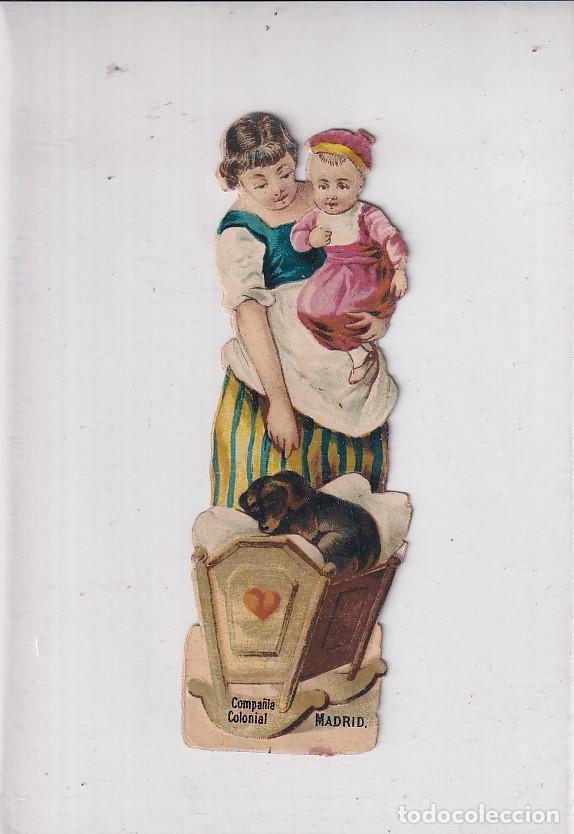 Sammeln alte gestanzte Sammelbilder: Cromo troquelado con publicidad Compa&ntilde;&iacute;a colonial. Madrid Chocolates. 11 cm