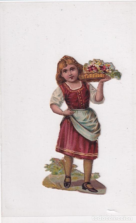Sammeln alte gestanzte Sammelbilder: Cromo con publicidad Compa&ntilde;&iacute;a colonial. Madrid Chocolates, caf&eacute;s Ni&ntilde;a con bandeja de flores. 1889