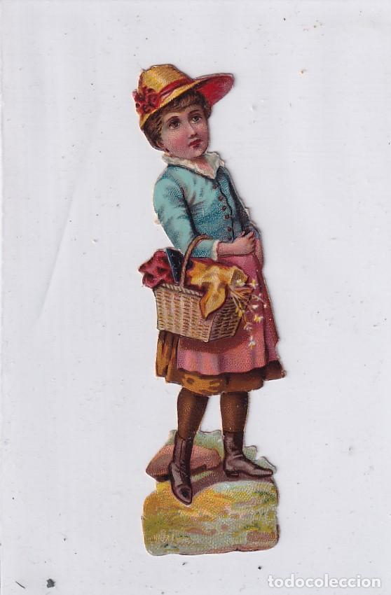 Sammeln alte gestanzte Sammelbilder: Cromo con publicidad Compa&ntilde;&iacute;a colonial. Madrid Chocolates, caf&eacute;s ni&ntilde;a con cesta 12 cm