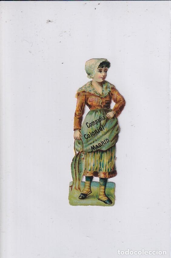 Sammeln alte gestanzte Sammelbilder: Cromo con publicidad Compa&ntilde;&iacute;a colonial. Madrid Chocolates, caf&eacute;s pescadera. 8 cm