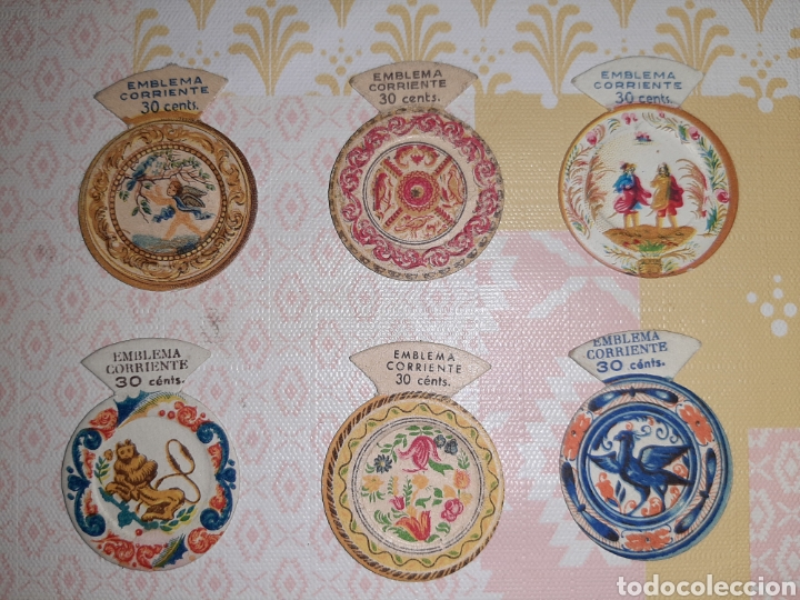 Collectable Antique Stamped Cards: 6 emblemas de Auxilio Social, serie J, platos de ceramica