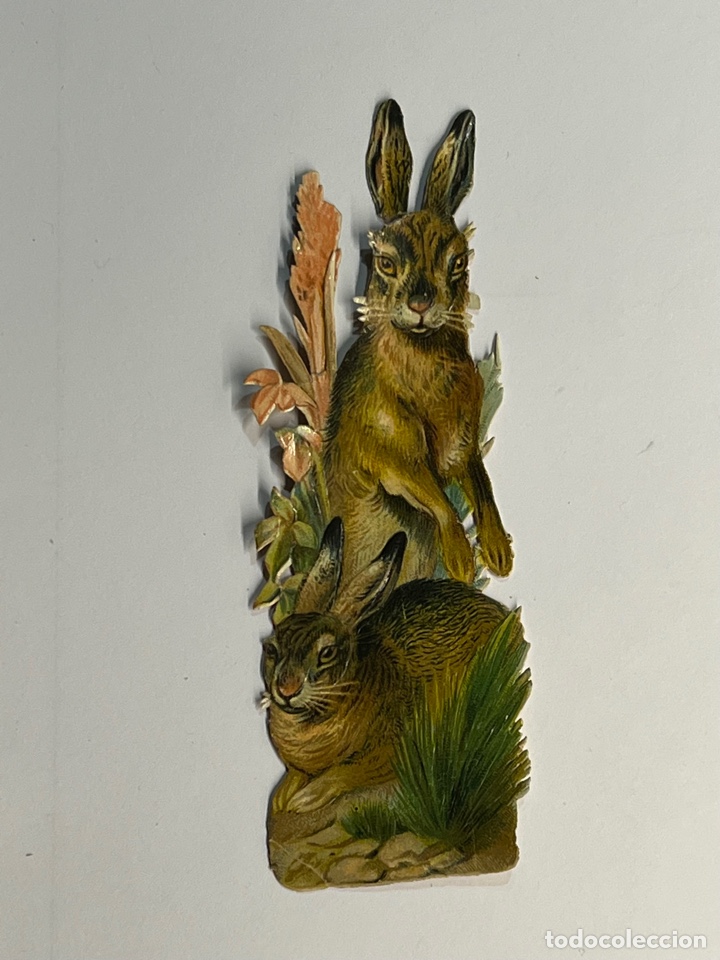 Collectable Antique Stamped Cards: CONEJO DE PASCUA. Jaime Boix.Cromo Troquelado (h.1900?) Lavado.., Med&iacute;das: 12 x 4 cm.,