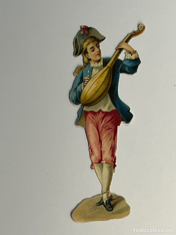 Collectable Antique Stamped Cards: MANDOLINERO .Cromo Troquelado (h.1900?) Lavado.., Med&iacute;das: 12 x 4 cm.,
