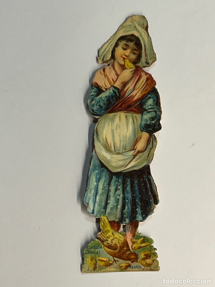 Collectable Antique Stamped Cards: CAMPESINA. Compa&ntilde;&iacute;a Colonial. Cromo Troquelado (h.1900?) Lavado.., Med&iacute;das: 13 x 4 cm.,