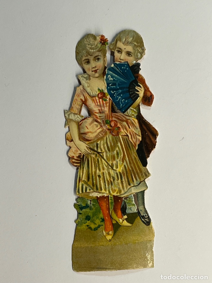 Collectable Antique Stamped Cards: ROMANTICISMO .Cromo Troquelado (h.1900?) Lavado.., Med&iacute;das: 12 x 4 cm.,