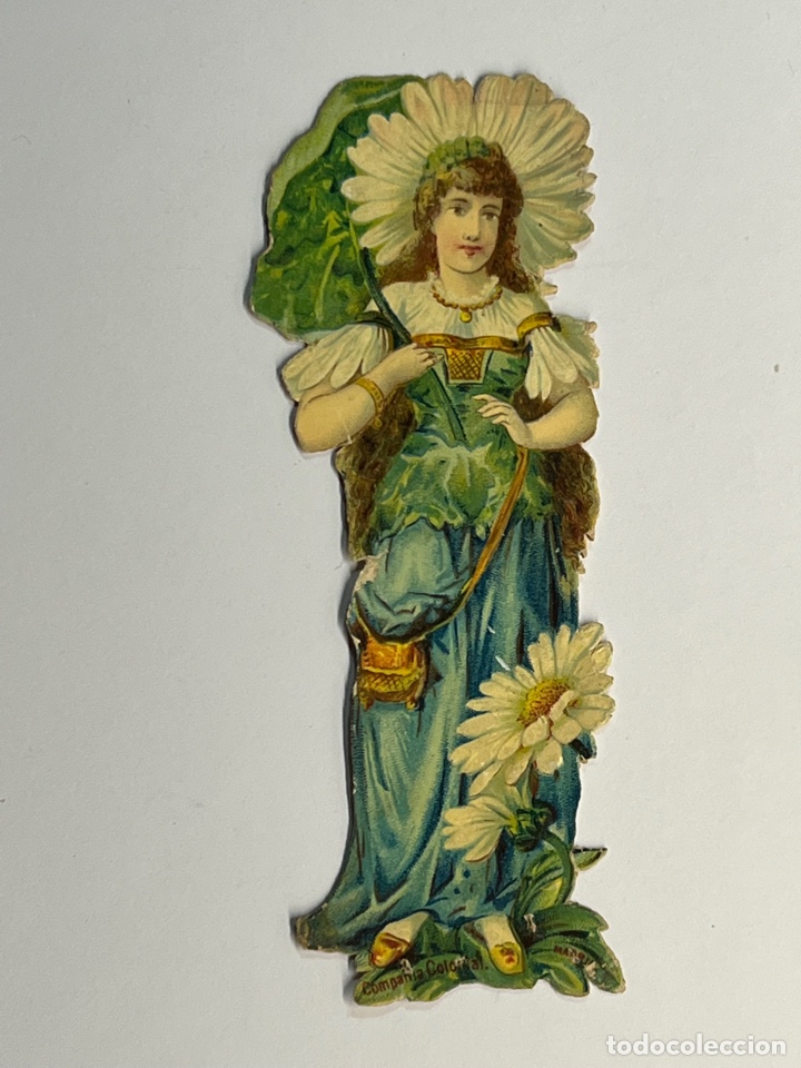 Collectable Antique Stamped Cards: ROMANTICISMO. Compa&ntilde;&iacute;a Colonial. Cromo Troquelado (h.1900?) Lavado.., Med&iacute;das: 12 x 4 cm.,