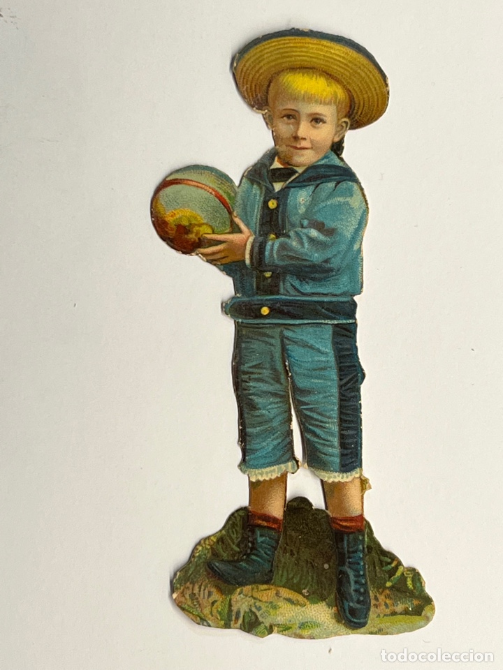 Collectable Antique Stamped Cards: NI&Ntilde;O CON BALON. Cromo Troquelado (h.1900?) Lavado.., Med&iacute;das: 12 x 4 cm.,