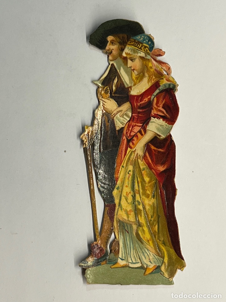 Collectable Antique Stamped Cards: ROMANTICISMO, Cromo Troquelado (h.1900?) Lavado.., Med&iacute;das: 12 x 4 cm.,