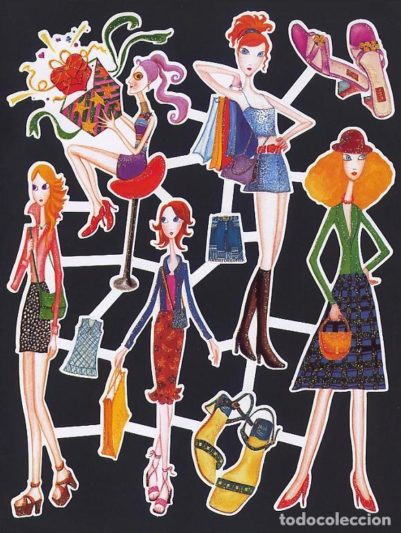 Sammeln alte gestanzte Sammelbilder: CROMOS TROQUELADOS CON PURPURINA - CHICAS FASHION n&ordm; 1 - GRAN L&Aacute;MINA DE 20 X 26 CMS.