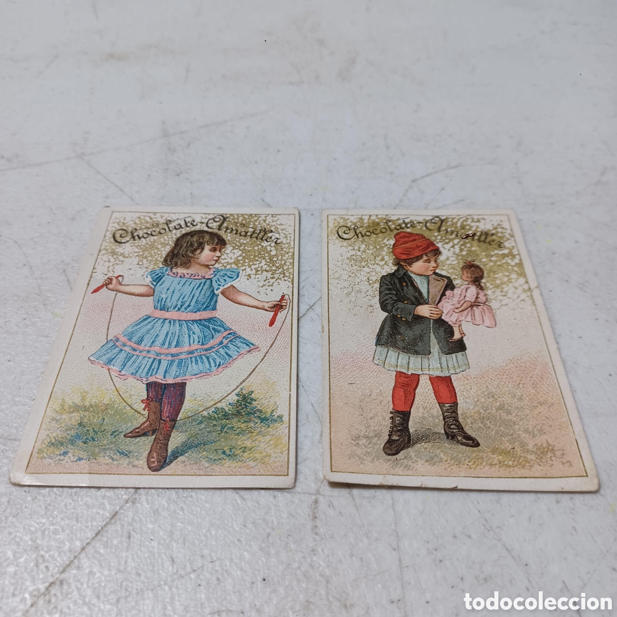 Collectionnisme Cartes &agrave; collectionner massicot&eacute;es anciennes: Pareja de cromos Chocolates Amatller Juegos de ni&ntilde;os