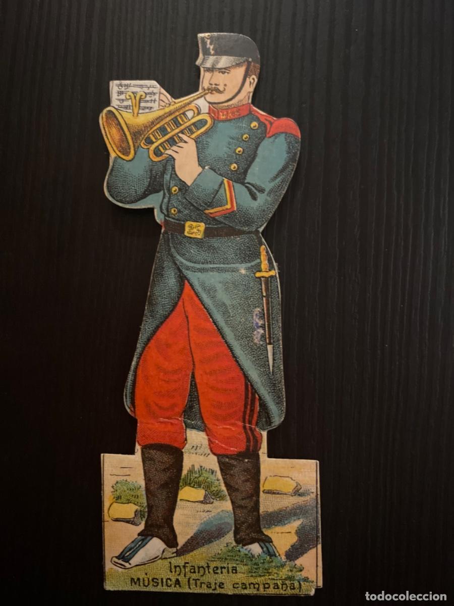 Coleccionismo Cromos troquelados antiguos: Troquelado chocolates Juncosa soldados Infaneria M&uacute;sica trompeta traje de campa&ntilde;a