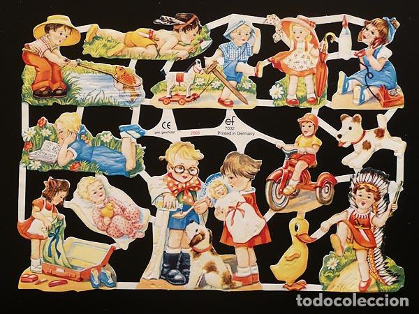 Collectionnisme Cartes &agrave; collectionner massicot&eacute;es anciennes: ZPR. LAMINA DE CROMOS TROQUELADOS CON BRILLO Y RELIEVE EF - 7032 - NI&Ntilde;OS JUGANDO