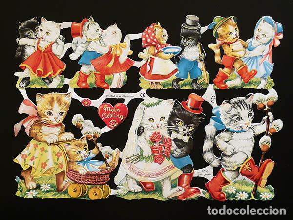 Collectionnisme Cartes &agrave; collectionner massicot&eacute;es anciennes: ZPR. LAMINA DE CROMOS TROQUELADOS CON BRILLO Y RELIEVE EF - 7033 - PAREJAS GATITOS