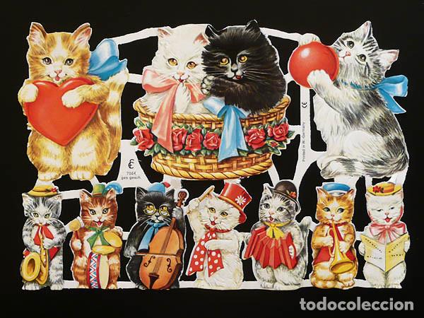 Collectionnisme Cartes &agrave; collectionner massicot&eacute;es anciennes: ZPR. LAMINA DE CROMOS TROQUELADOS CON BRILLO Y RELIEVE EF - 7034 - GATITOS MUSICOS