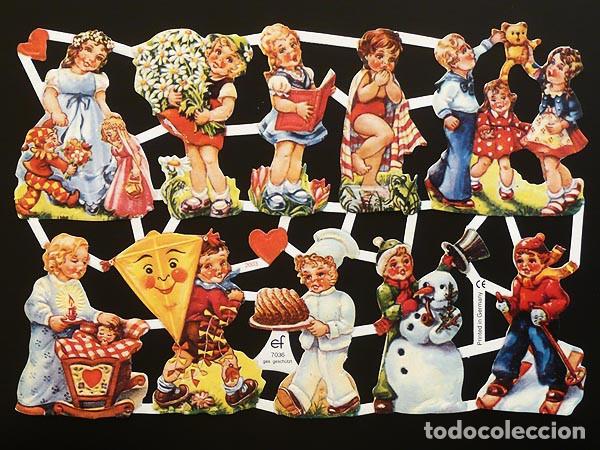 Collectionnisme Cartes &agrave; collectionner massicot&eacute;es anciennes: ZPR. LAMINA DE CROMOS TROQUELADOS CON BRILLO Y RELIEVE EF - 7036 - NI&Ntilde;OS JUGANDO