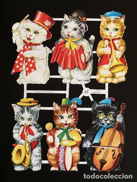 Collectionnisme Cartes &agrave; collectionner massicot&eacute;es anciennes: ZPR. LAMINA DE CROMOS TROQUELADOS CON BRILLO Y RELIEVE EF - 7043 - GATITOS MUSICOS